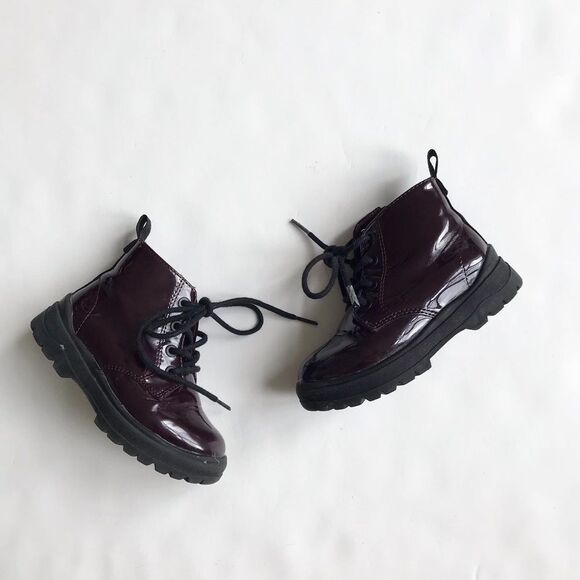 ZARA plum patent combat boots VGUC size 22(6.5) - Picture 1 of 6